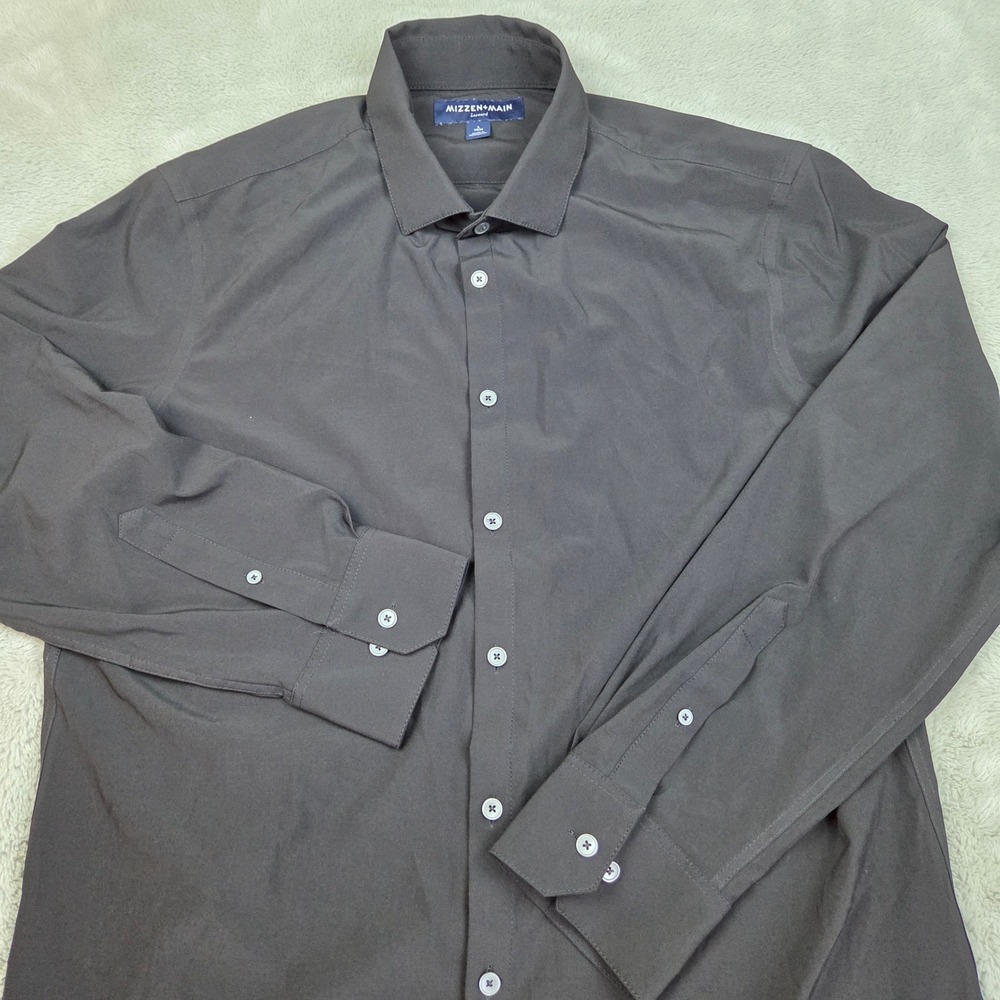Mizzen+Main Leeward Dress Shirt Men L Trim Performance Stretch Long Sleeve Black
